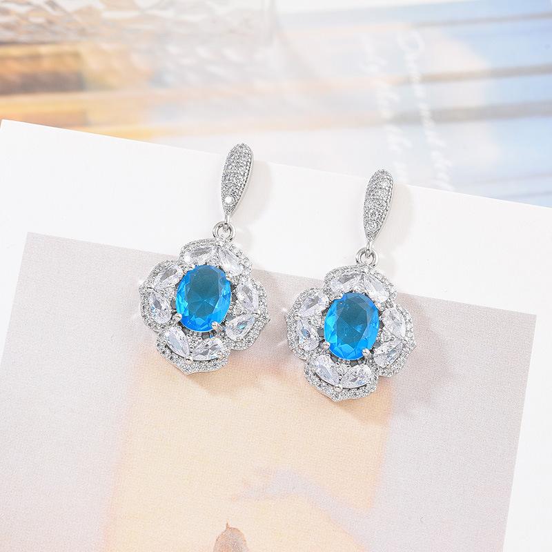 Light Luxury Fashion Temperament Full Diamond Earrings 925 Silver Needle Earrings Inlaid With Zircon Earrings, Multi-Color