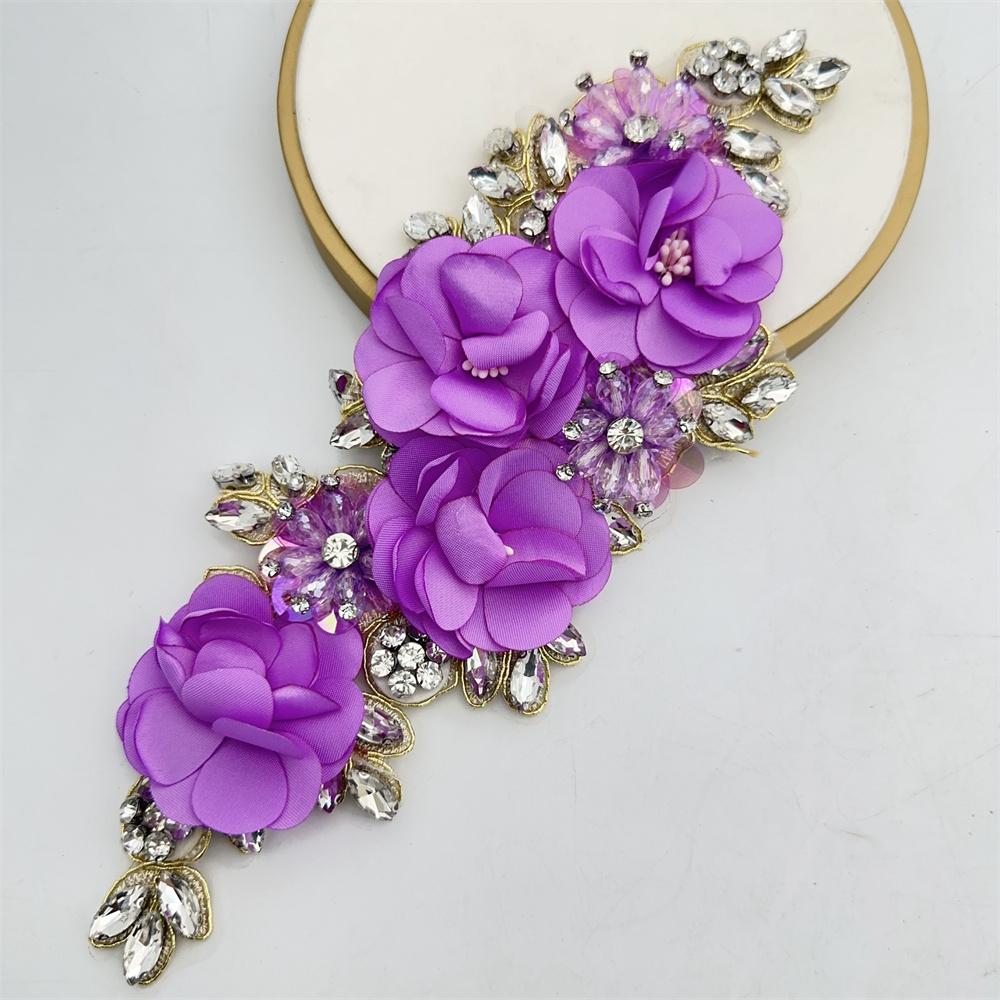 1PCS Handmade 3d Sew On Applique Embroidery Rhinestone Flower Patch for Wedding Dress
