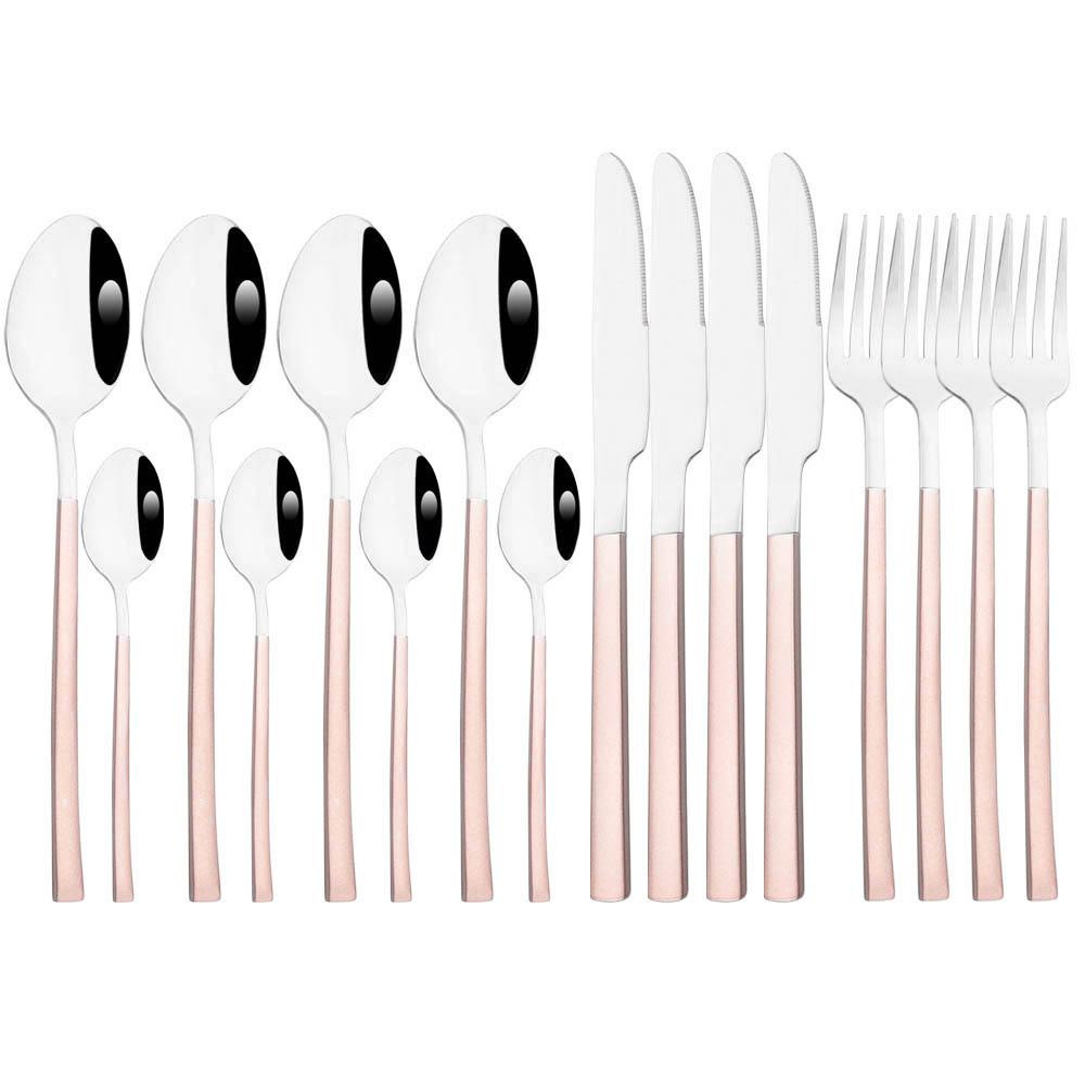 Jankng 16 шт. черные столовые приборы с золотой строчкой, набор посуды из нержавеющей стали, кухонный домашний набор столовых приборов в западном стиле, нож, вилка, ложки, набор посуды