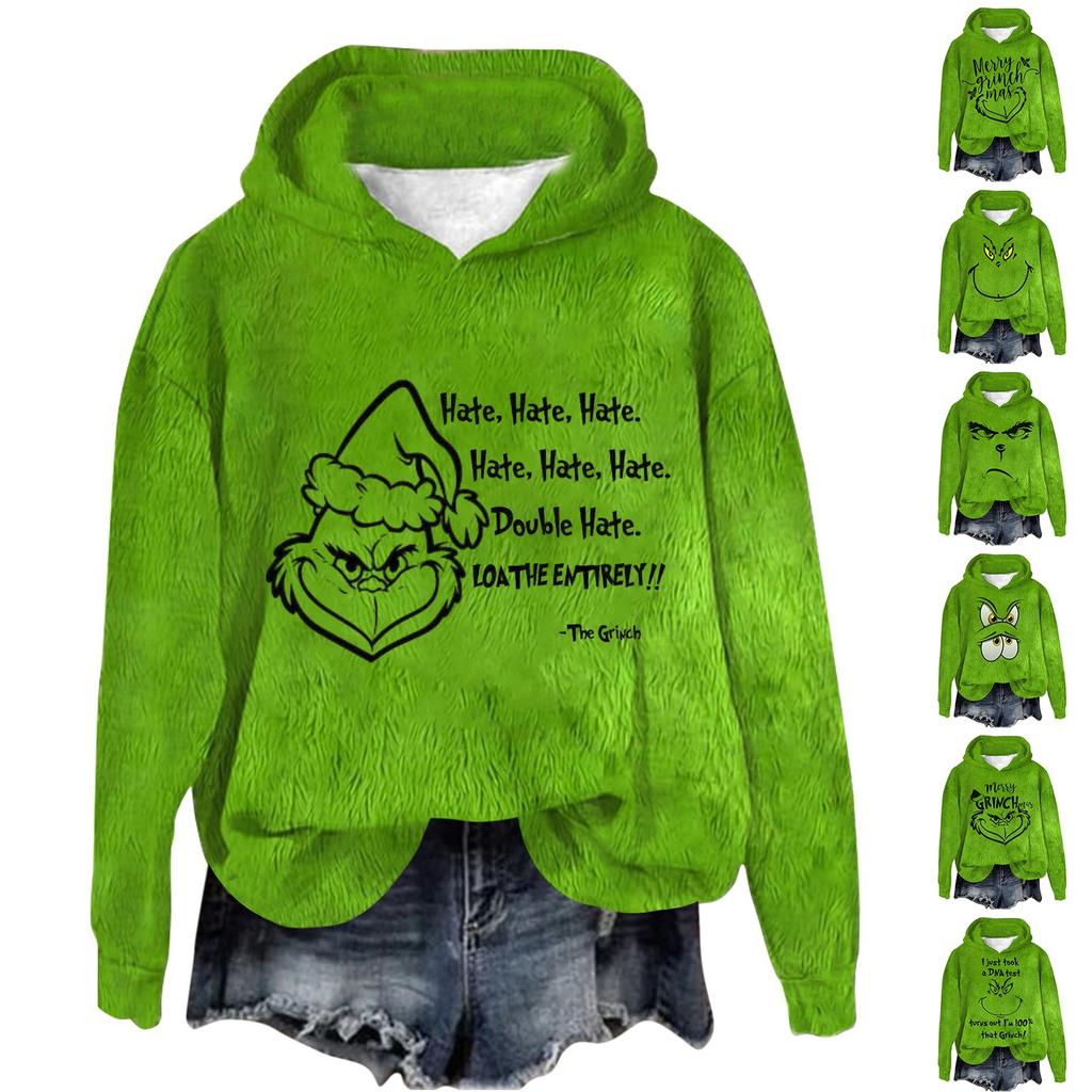 Women's Hooded Long Sleeve Christmas Printed Flannel Top Hooded Sweatshirt