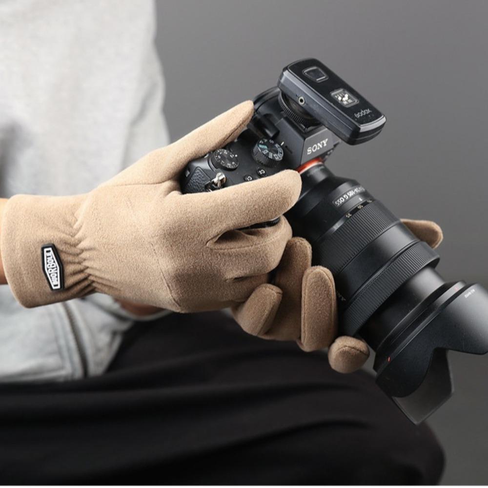 Five Finger Men Full Finger Mittens Elastic Thin Fleece Gloves Fleece-lined Gloves Autumn
