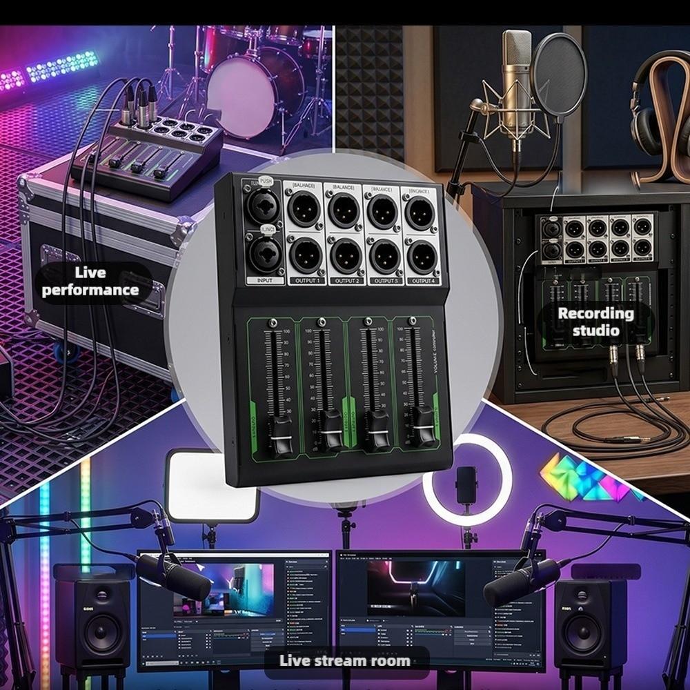 1 In 4 Out 4 Channel XLR Volume Controller 0-100 dB Scale XLR Signal Splitter Studio Monitoring