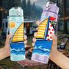 1PC Sailboat Ocean Sunny Scene Print 750ml Color Plastic Sports Water Bottle Leakproof Flip Straw Lid Suitable for Sports Office Home Use