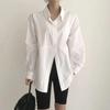 Women Loose Long Sleeve Blosues Clothes Fashion Irregular Solid Blouse Korean Chic Tops Autumn Simple Turn Down Collar White Shirt 29499