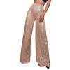 Women's Fashion Solid Color High Waist Sequin Side Zipper Draped Wide Leg Pants