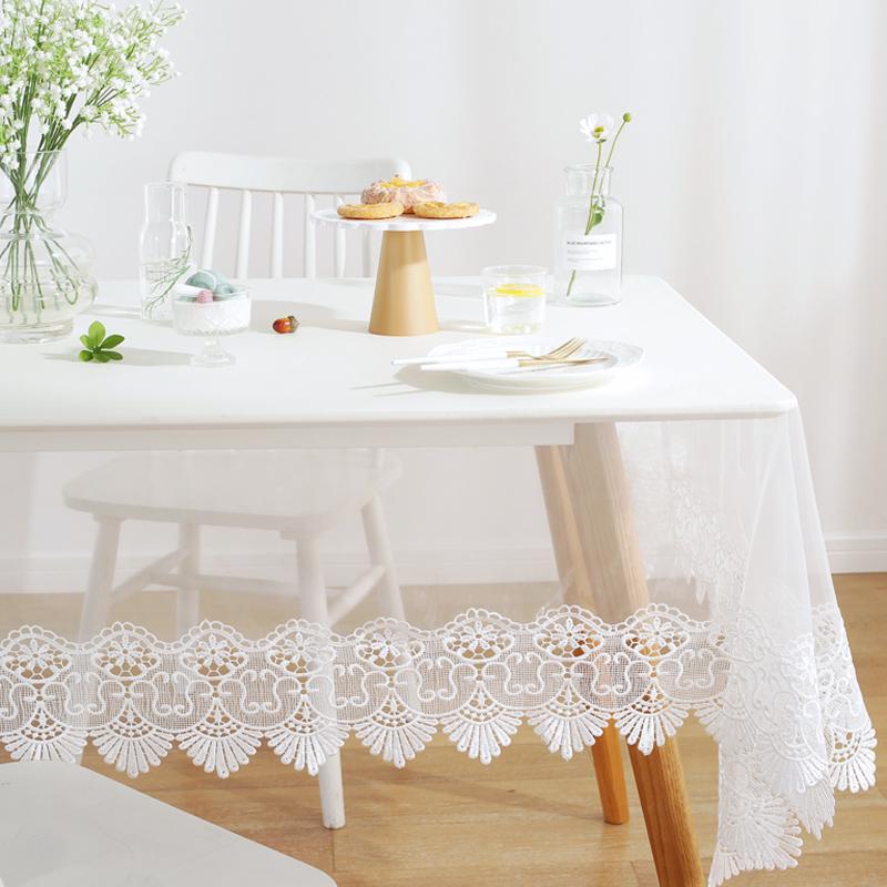 Table Cloth White Glass Yarn Tablecloth Round Table Juppe Luxury Embroidery Lace Tablecloths Hollow Dining Table Cover Elegant