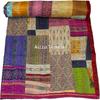 Aizza Trends Стеганое одеяло канха ручной работы из чистого хлопка с нашивками и работой патола - Традиционное индийское покрывало - Винтажное стеганое одеяло из хлопка и шелка сари