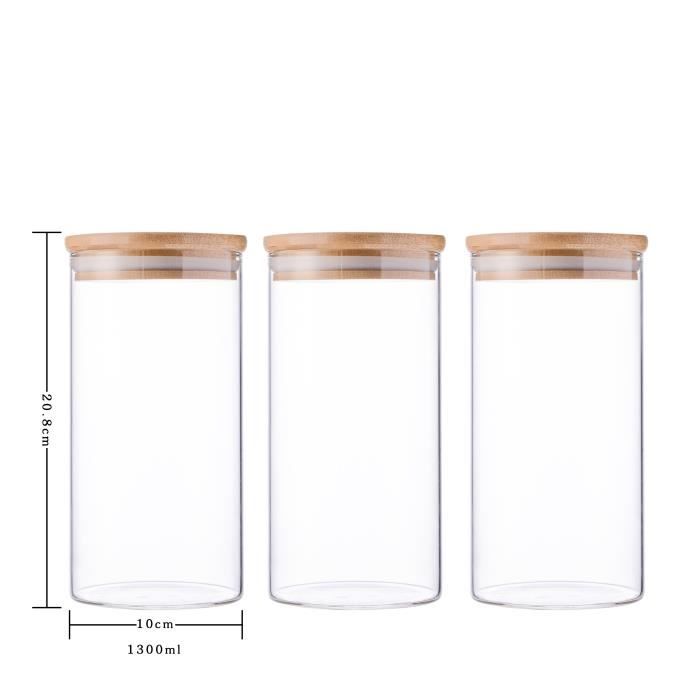 3x1300ml Food Storage Containers Conservation In Borosilicate Glass with Airtight Lid (10x20cm)