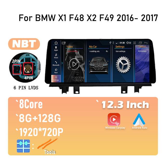 IPS Новый Android 14 Для BMW X1 F48 X2 F49 (2016- 2017)  Автомагнитола GPS Навигация Мультимедиа Видео NBT и Система EVO 2018-2020