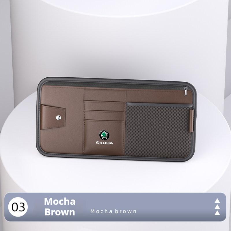 Car Sun Visor Storage Bag Leather Wallet ID Card Sunglasses Storage Suitable for Skoda Octavia Kamia Yeti Scala Citigo Vision EDY5
