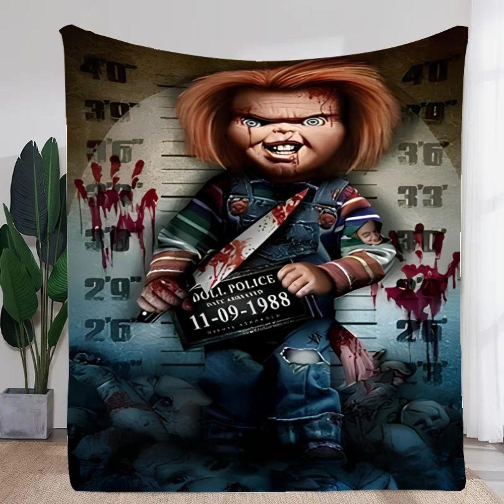 Плюшевое одеяло Chucky Horror - Жуткое одеяло, вдохновленное куклой, с дизайном фоторобота с пятнами крови, Мягкое и уютное покрывало для Хэллоуина D