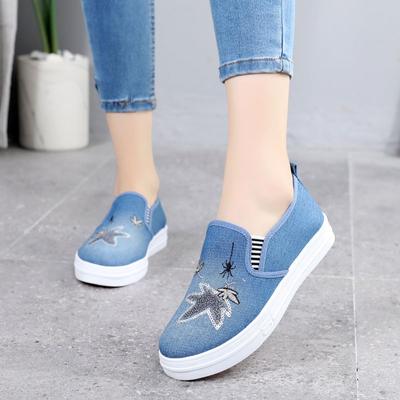 Тканевая обувь Женская джинсовая парусиновая обувь Летняя одинарная обувь на толстой подошве Студенческая повседневная обувь