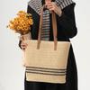 Lazy Wind Shoulder Straw Bag Striped Zipper Woven Bag Large Capacity Tote Bag Women's Vacation Seaside Beach Bag