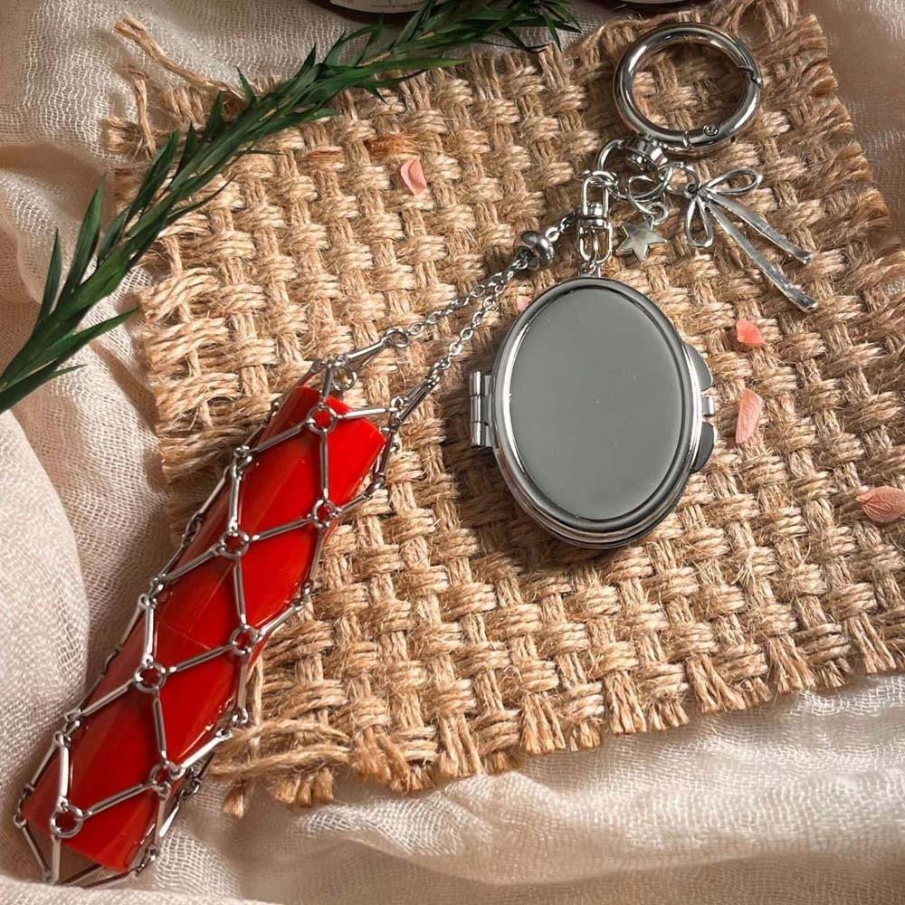 Mini Net Pocket Lipstick Bag Keychain Cherry Lipstick Cover Key Ring Outdoor