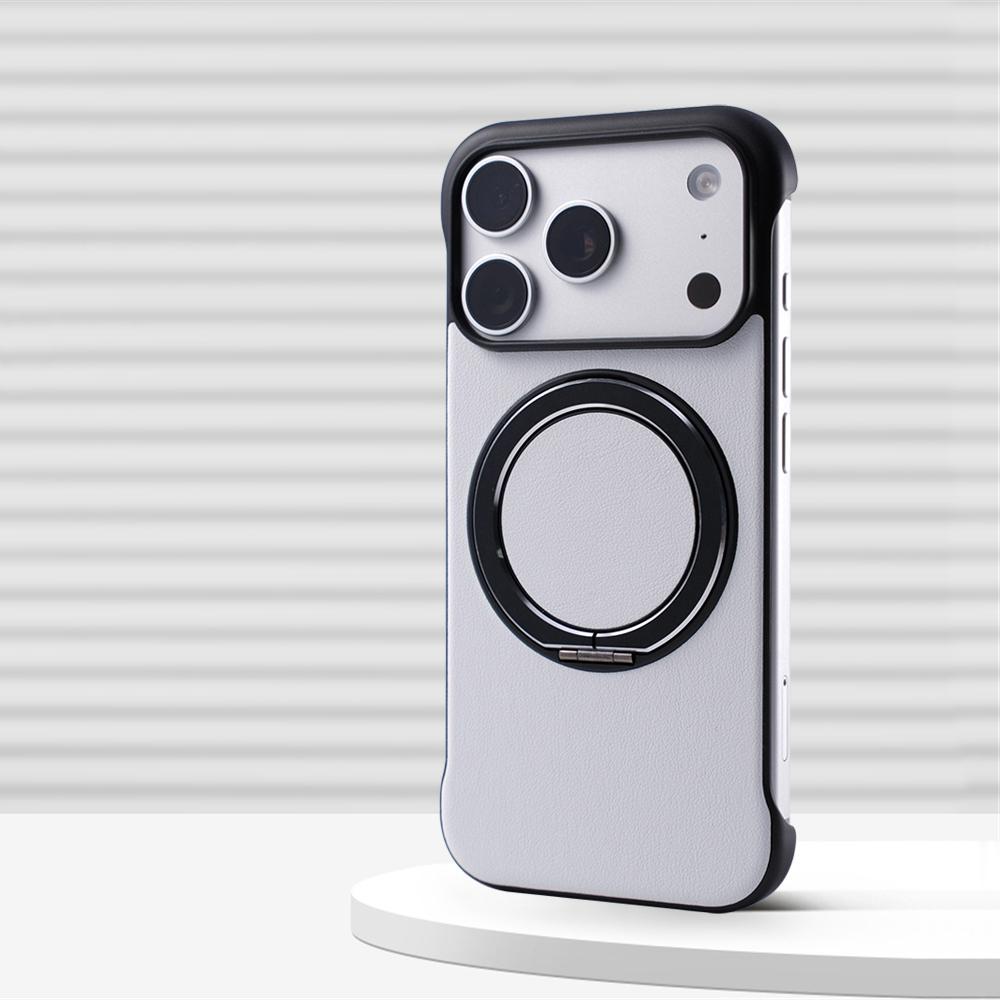 PU Leather Magnetic Ring Holder Stand Case For iPhone 17 Pro Max Air 16 15 14 Plus 13 12 Pro Ultra Thin Frameless Hard Cover
