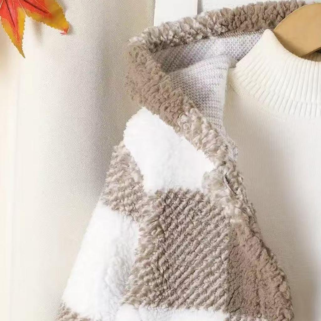 Children's Fashion Plaid Long Sleeved Hooded Plush Warm Jacket