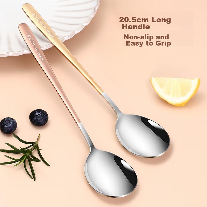 Maxcook (Maxcook) 316L Stainless Steel Soup Ladle And Spoon Set, Round Bottom Dining Spoons And Rice Spoons, Colorful 3-Piece Set MCGC3424