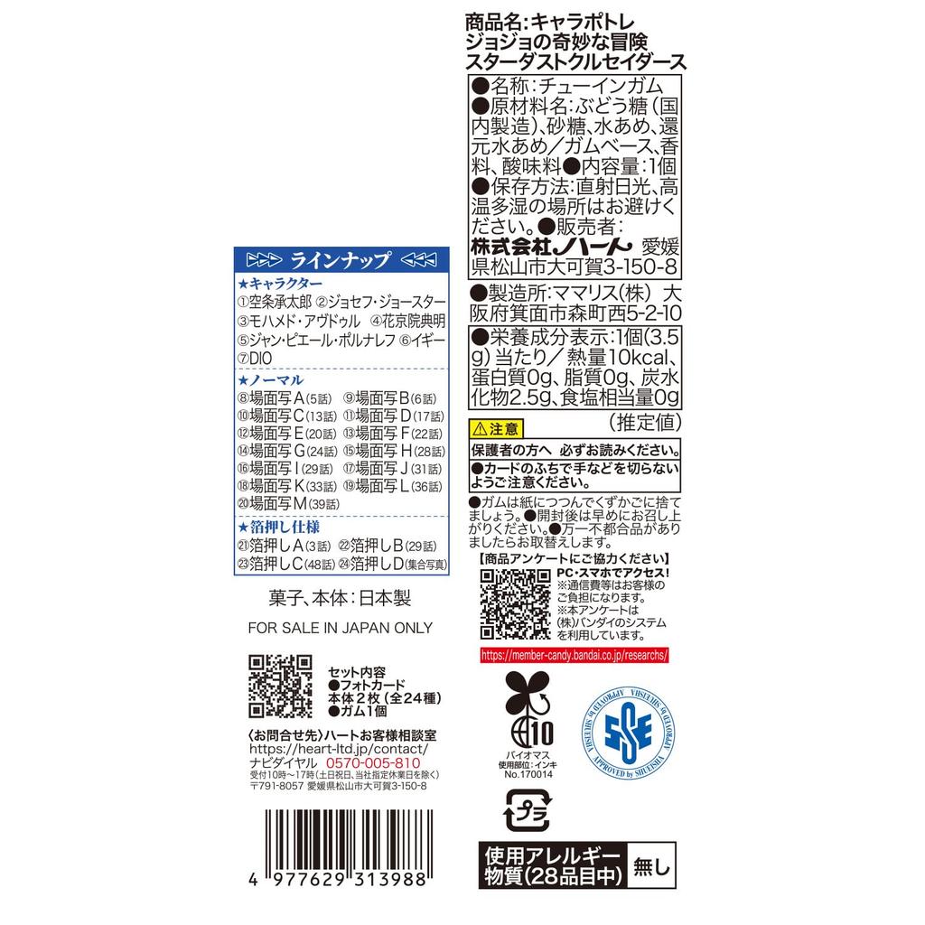 Портрет персонажа Сердце Невероятное приключение S Набор игрушек со вкусом банана из жевательной резинки/конфет JoJo [Коробка 10]