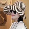French retro striped sun hat women's summer big edge seaside travel UV protection folding sun hat basin hat