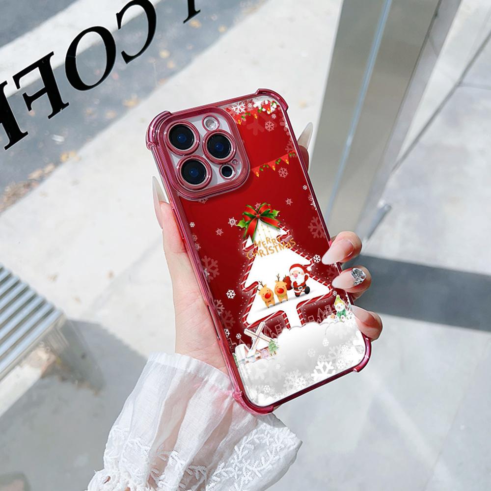 Чехлы для телефонов Ae114 Merry Christmas Christmas tree art из гальванизированного ТПУ для Samsung A54 A12 A14 S22 S23 S24 Ultra A55 A15 с четырьмя защитными углами