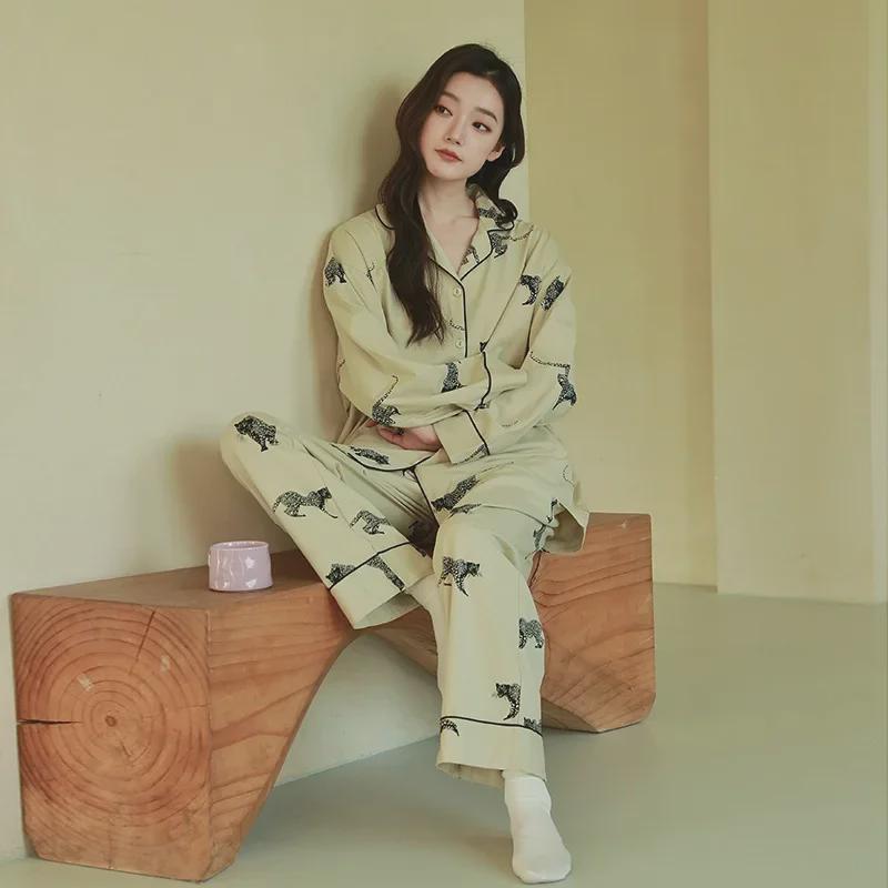 Пижама женская из чистого хлопка: Кардиган с длинными рукавами и кружевом, весна/осень, большие размеры, стиль 2025 года, подходит для ношения в помещении и на улице