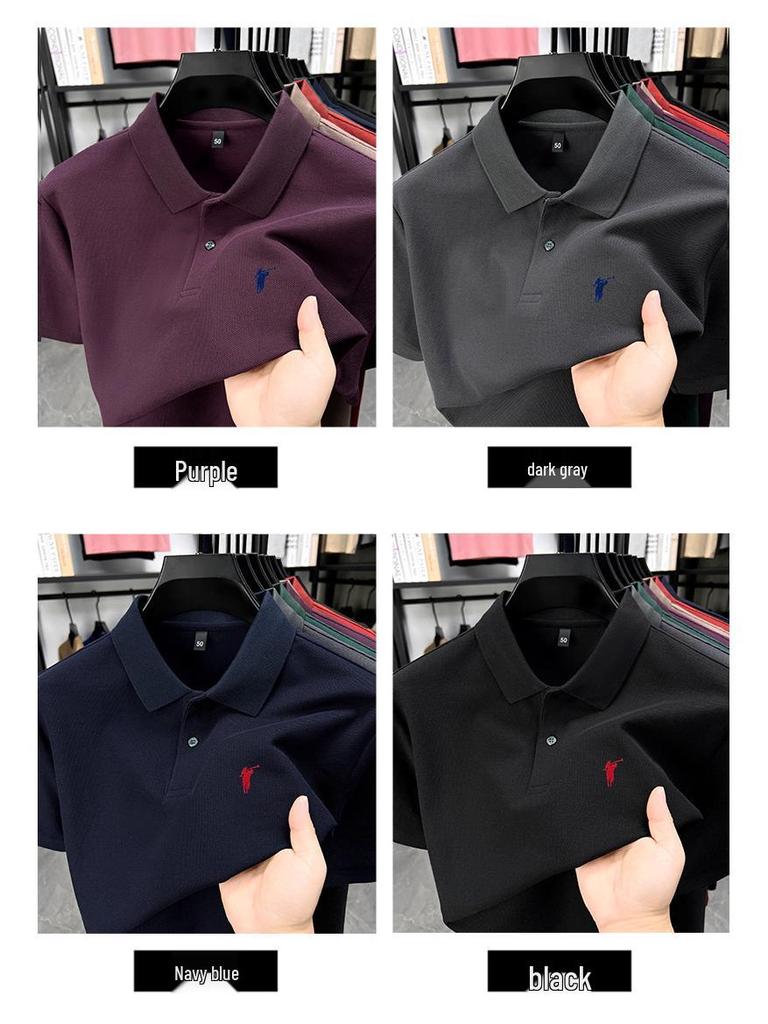 Мужская летняя футболка-поло из чистого хлопка с вышивкой логотипа пони 2025