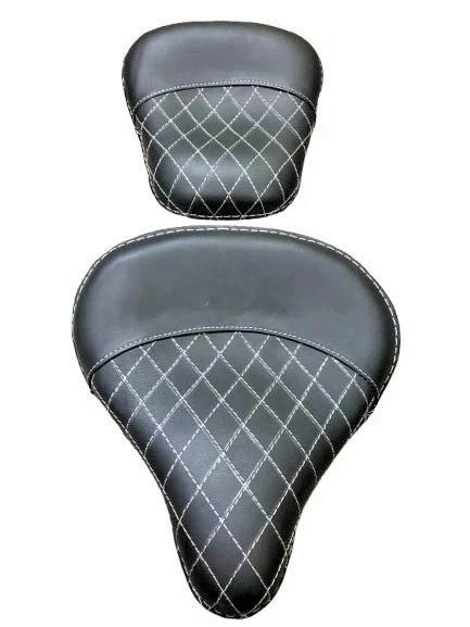 Fits For Royal Enfield Front And Rear Black & White Seat - Diamond Style Thread