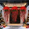 Red Flower Garland Christmas Poinsettia Hanging Garland, Artificial Silk Flowers with Berries Floral Arrangement And Greenery, 85cm Outdoor