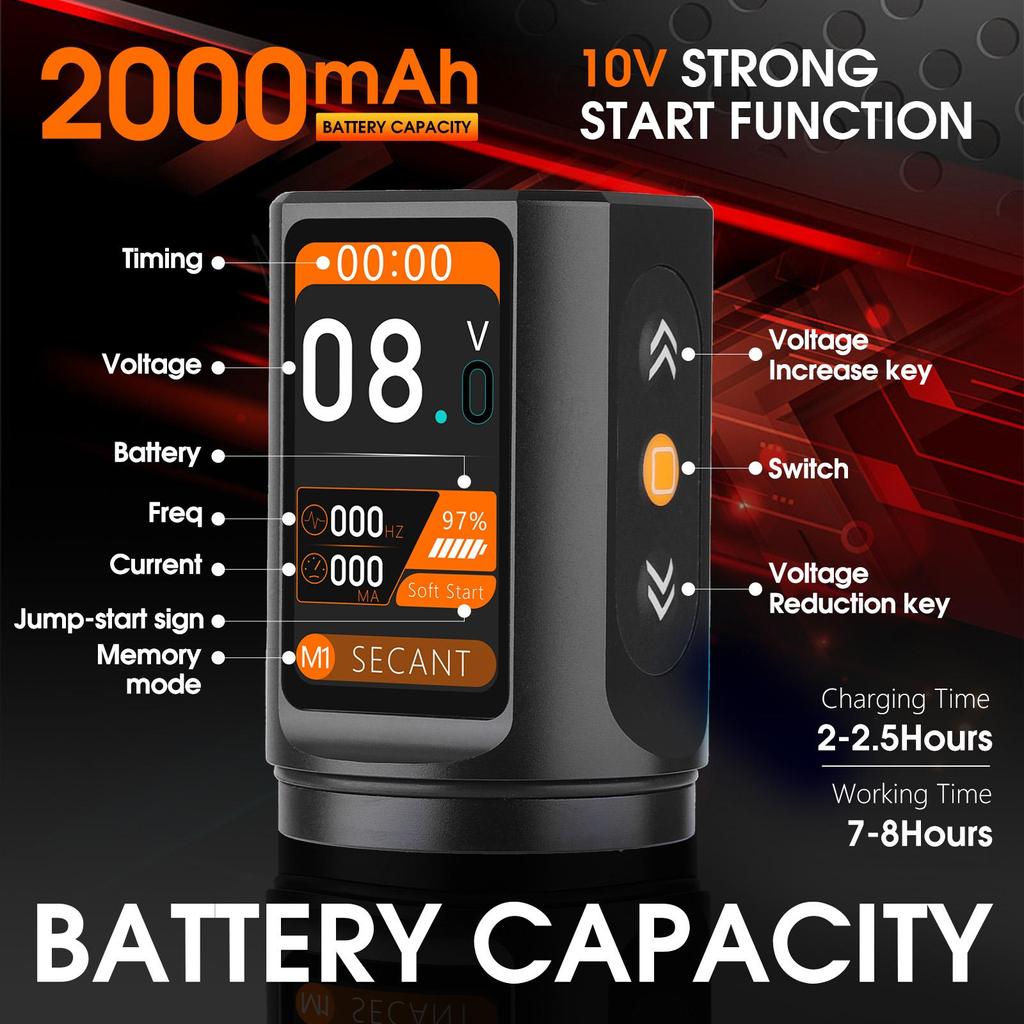 Беспроводная машина для татуировки Бесщеточный двигатель Роторная ручка для татуировки Аккумулятор 2000 мАч 6-я передача Регулируемый ход ЧПУ IPS HD-экран для инструментов для перманентного макияжа