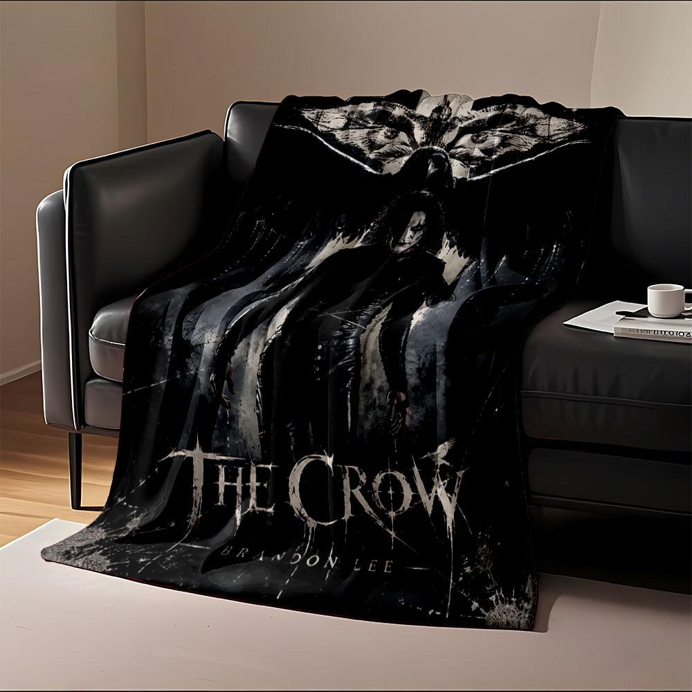 Dark gothic figure with smeared white face and outstretched crow wings. for all seasons blanket lunch break throw gift