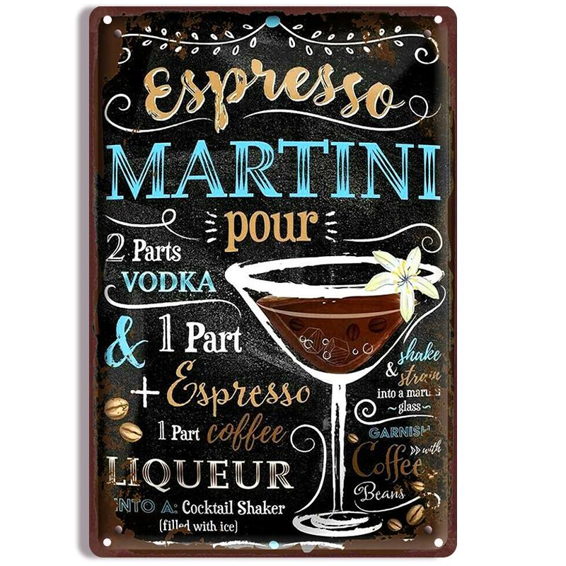 Vintage Cocktail Recipe Metal Tin Signs Set Pina Colada Sangria Margarita Aperol Spritz Zombie Screw Driver Drinks Wall Decor