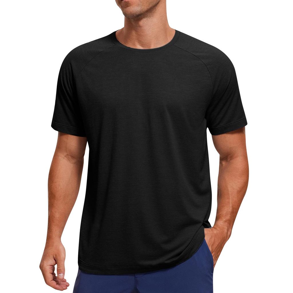 Men's Casual Fashion Shoulder Insert Round Neck Short Sleeved Solid Color T-shirt