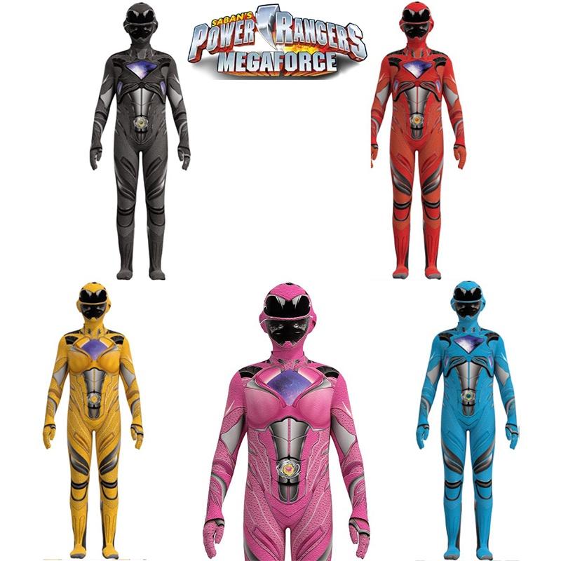 Kids Mighty Morphin Power Rangers Costume Jumpsuit For Halloween Or Cosplay Parties