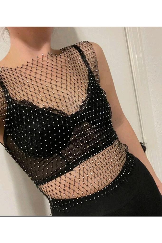 Women's Fashion New Bustier Stony Fishnet Crop