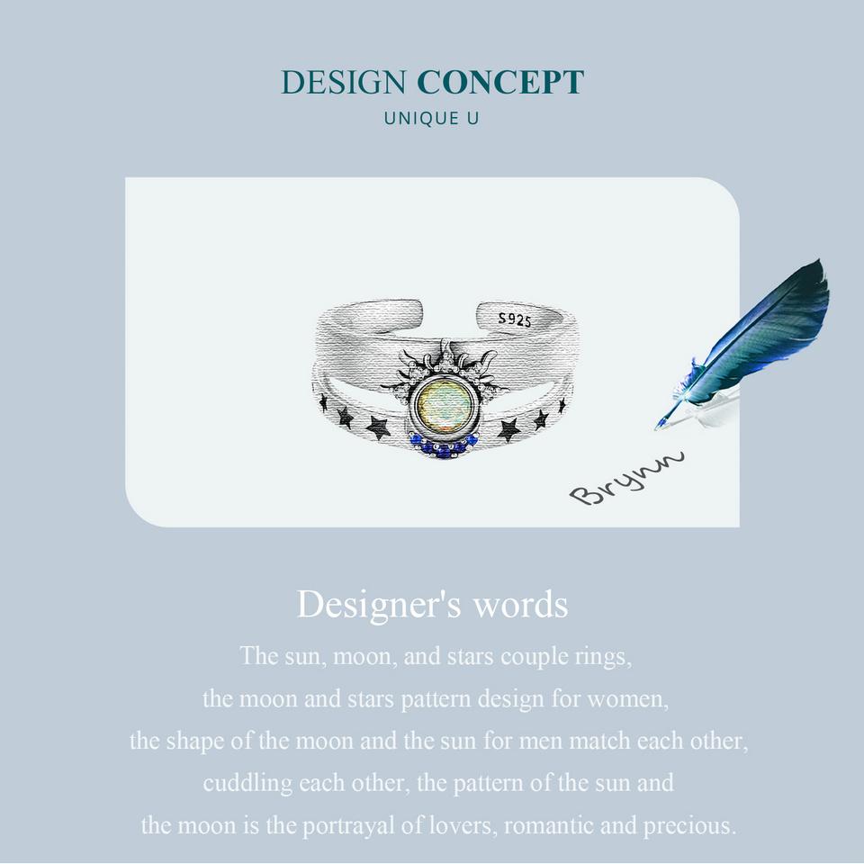 BAMOER Стерлинговое Серебро 925 пробы Солнце и Луна, штабелируемое открывающееся кольцо, кольцо для пары для женщин, шикарные изящные украшения для пары