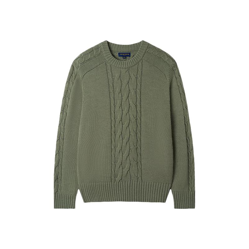 Teenie Weenie Men's Retro Cable Knit Round Neck Sweater