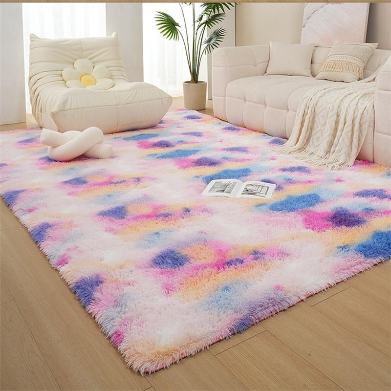 Soft Area Rugs Bedroom Carpet Fluffy Non-slip Tie-Dyed Fuzzy Shag Plush Soft Shaggy Bedside Rug Living Room Carpet