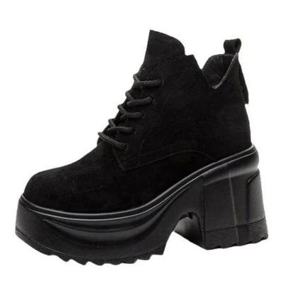 Мода 9СМ Замшевая Кожа Весна Массивный Каблук Ботильоны на Платформе Клинья Новые Осенние Женские Вулканизированные Повседневные Высокие Каблуки Обувь на Молнии