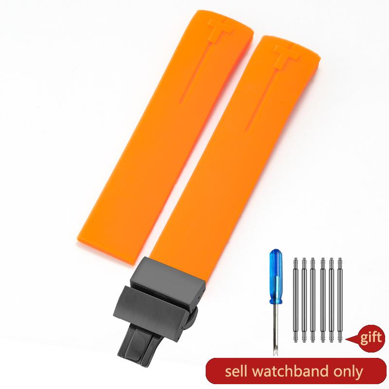 Нескользящий Высокоэластичный для Tissot T-Touch 21 20 мм Черно-Оранжевый T047 T013 T33 Специальный Интерфейс Антивозрастной Силиконовый Ремешок для Часов