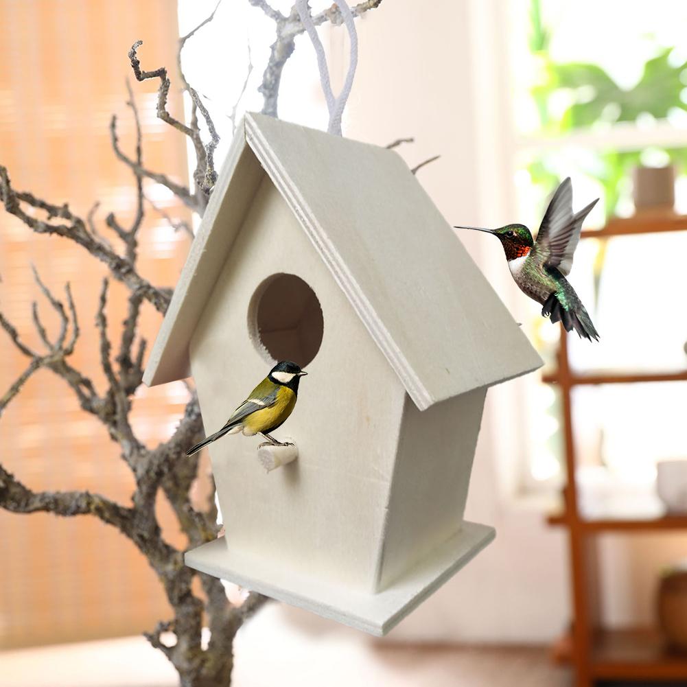 1/2PCS Hanging Wooden Bird House, Unpainted DIY Bird Feeder Houses Unfinished Birdhouse For Indoors Gardens(Single Layer No. 3)
