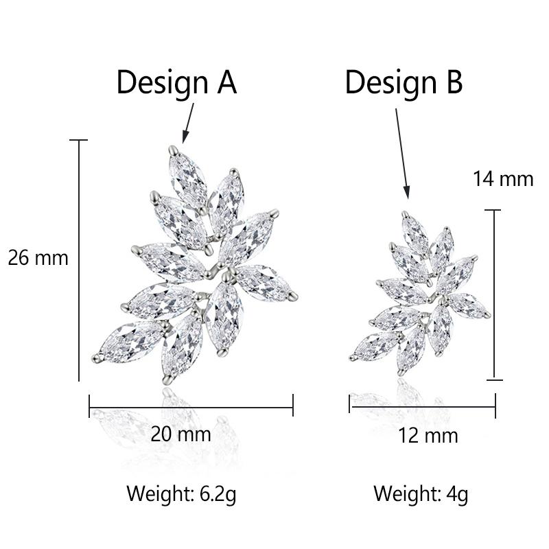 ZAKOL Fashion Leaf Cubic Zircon Stud Earrings for Women Shinny Sliver Color Crystal Flower Earring Jewelry Gift Brinco EP2233