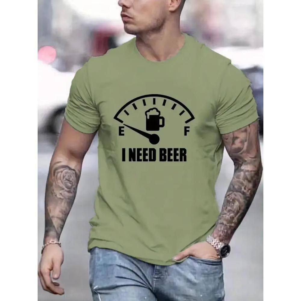 'I Need Beer 'Graphic Printed Men's Comfort T-Shirt GraphicT-Shirt Men's Summer Outdoor Clothing Men's Clothing Men's Cotton Top
