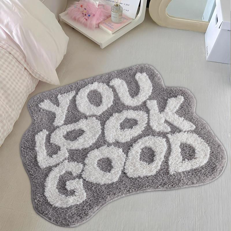 Fun Alien Letter Bathroom Mat Washable Absorbent Bathtub Foot Pad Non-Slip Plush Bedroom Bedside Rug Home Decor