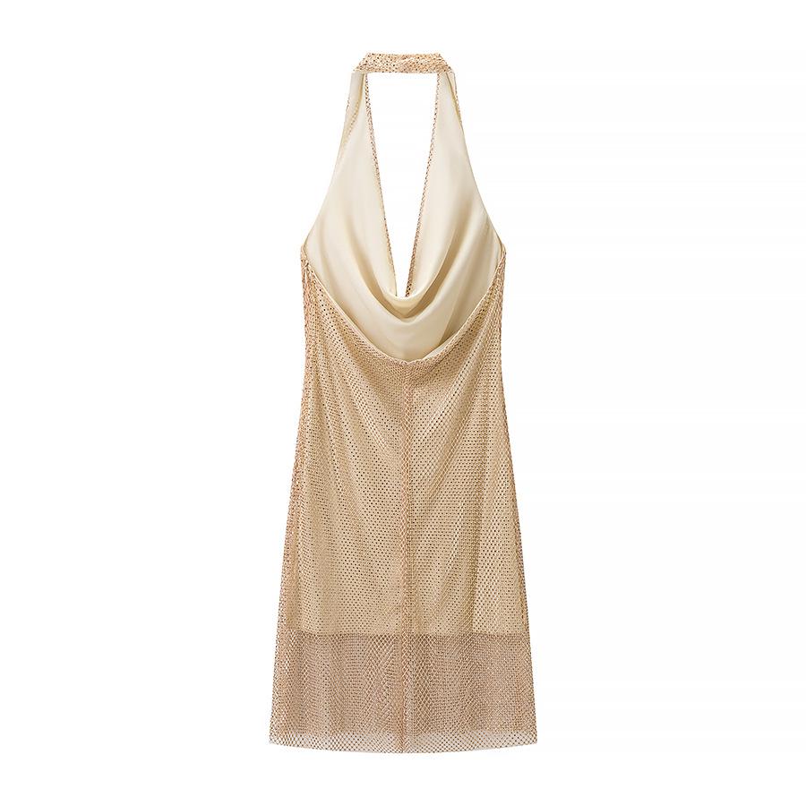 Европейское и американское сексуальное платье-бандо без рукавов с открытой спиной и стразами