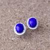 A Pairs High Quality Natural Stone 925 Sterling Silver Women Jewelry Round Blue Lapis Lazuli Fashion Simple Stud Earrings Gift