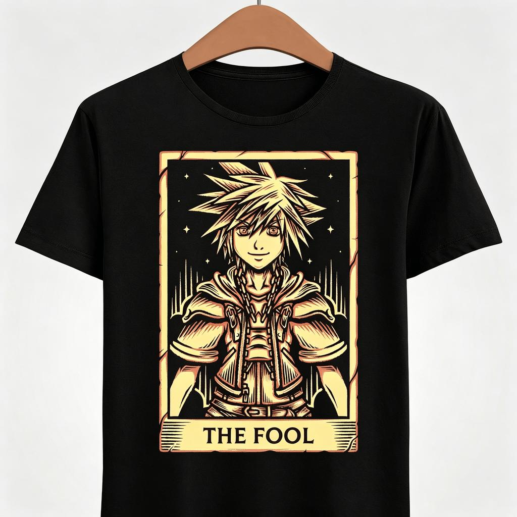 Sora Tarot Card Unisex Tshirt Kingdom Hearts Video Games 2026Summer Unisexs Unisexs Street Wear Y2K Cotton Oversized Tshirt