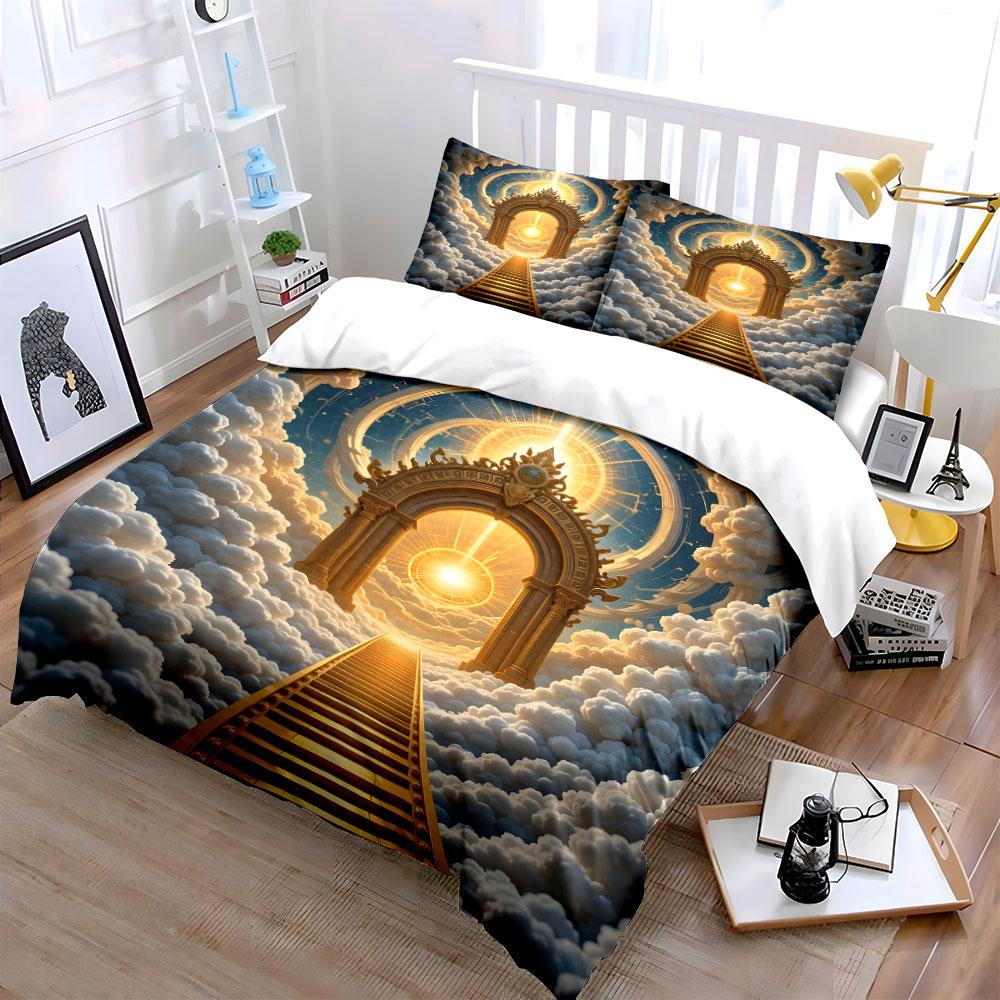 Golden Stairway and Radiant Gate in Heaven Print Soft Comfortable Duvet Cover Bedding Set Included 1*Duvet Cover 2*Pillowcases