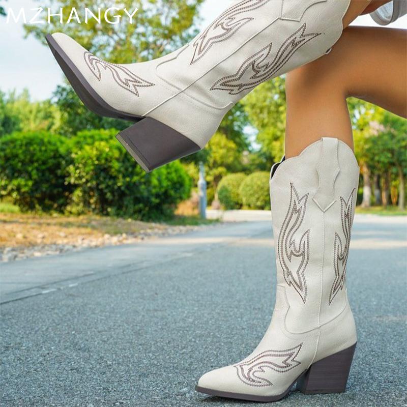 Остроносые женские зимние сапоги средней высоты на среднем каблуке, дизайнерская модная обувь для женщин, тренд 2024 года, ботинки челси, новинка зимы, женские ботинки