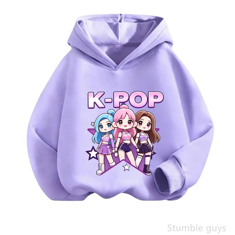 Fresh Style Kpop Anime Hoodie Children Spring Autumn Long Sleeve Hooded Sweatshirt Cute Print Casual Streetwear Outfit