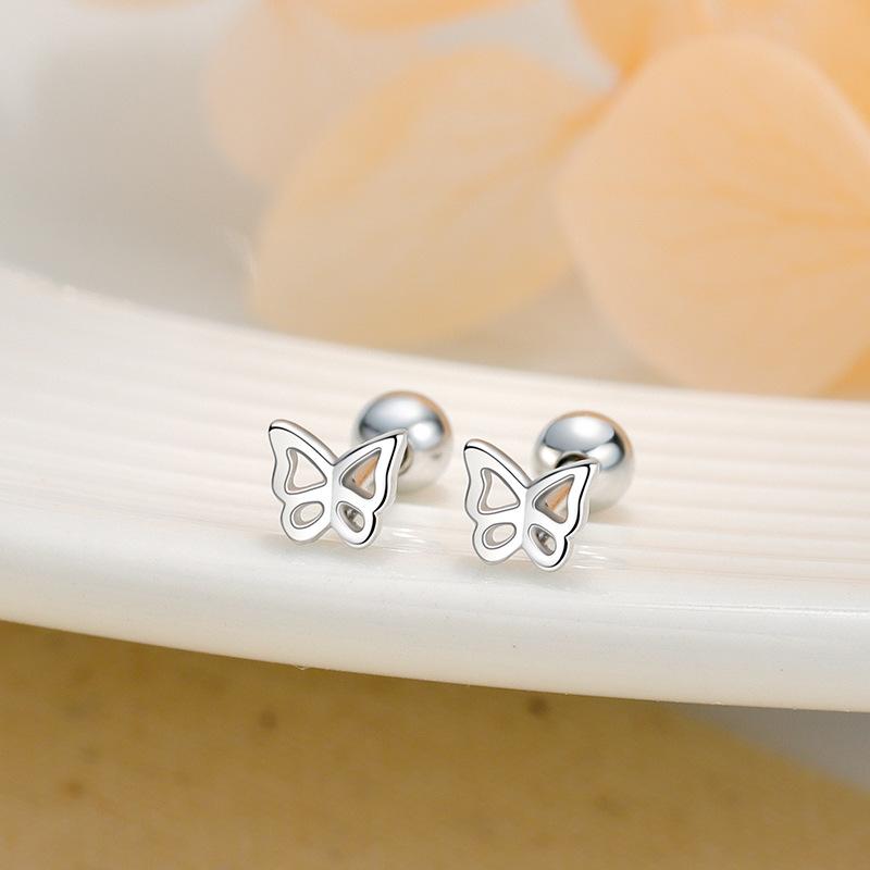 925 Sterling Silver Butterfly Stud Earrings for Women Cute Hollow Design Hypoallergenic Ear Piercing Jewelry Gold/Silver Color